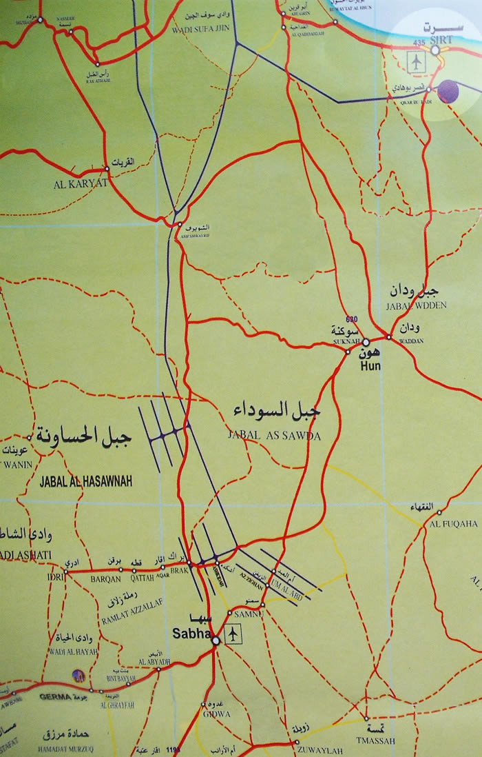 maps of libya. Qaryat Sabha Road map in Libya
